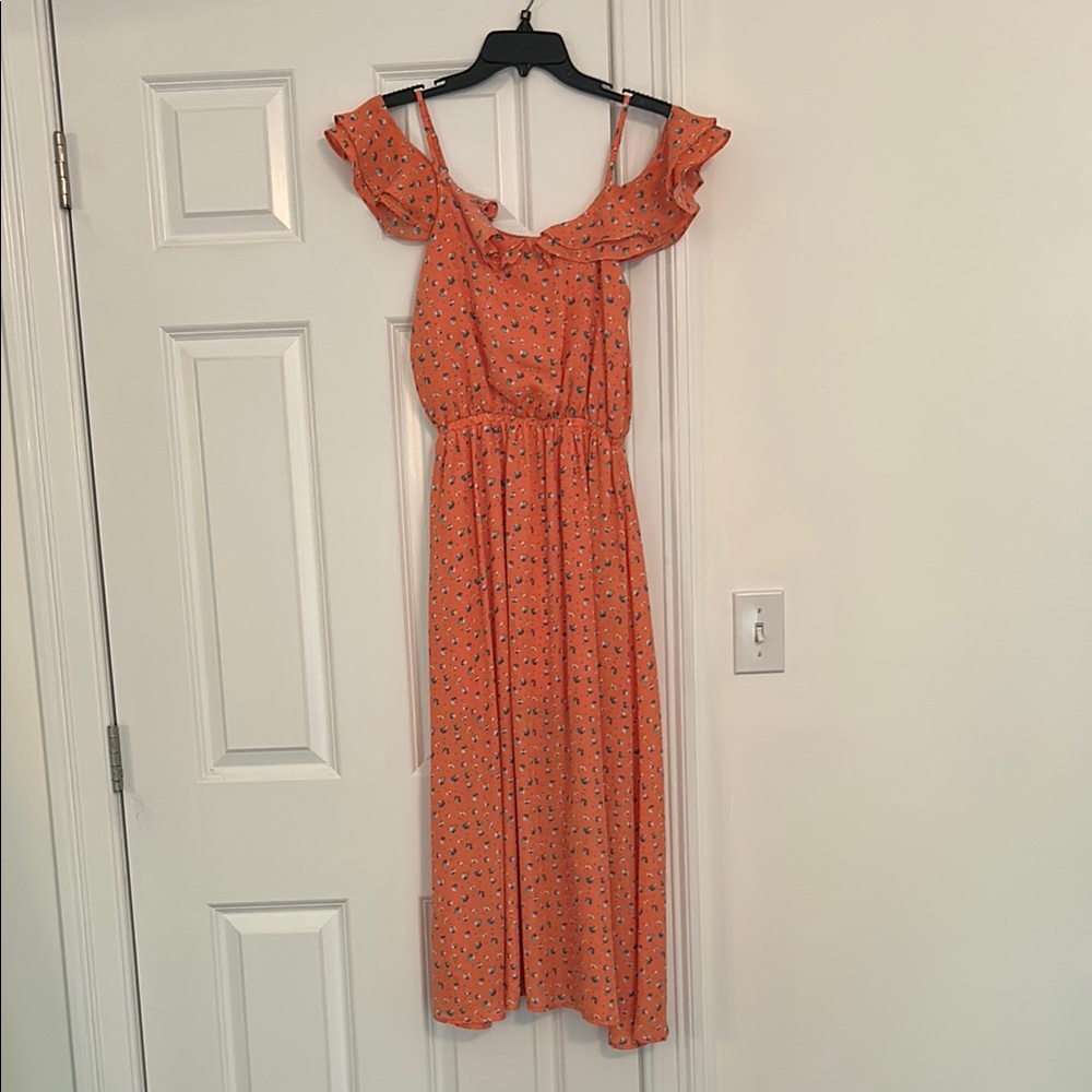 Lucca Couture Orange Pink Ruffled Midi Sundress